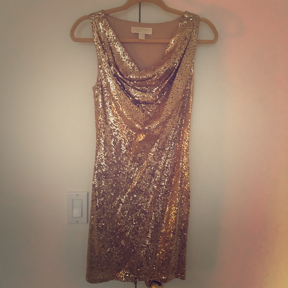 Michael Kors Cowl Neck Gold Sequin Dress - XS